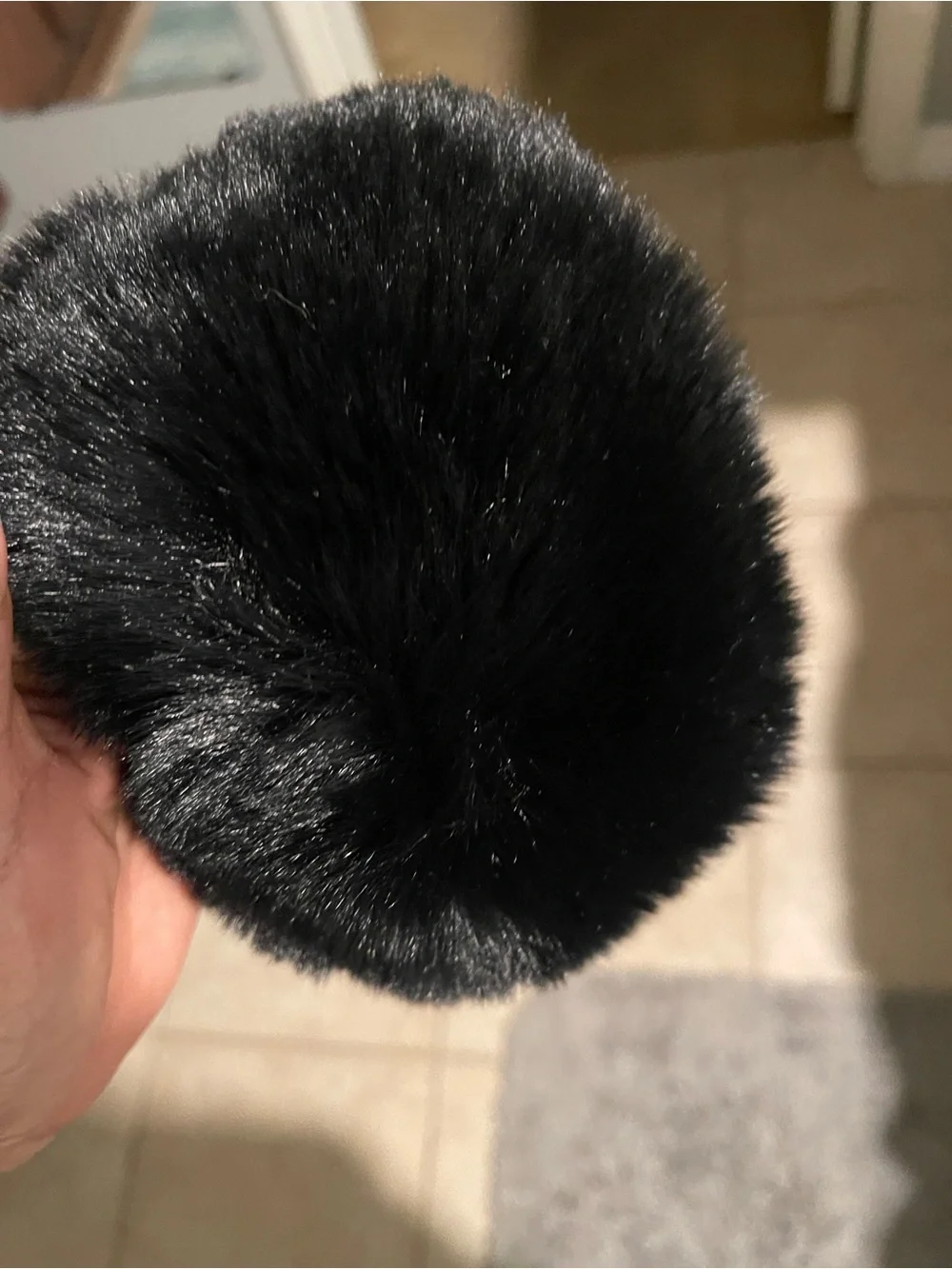 Black Faux Fur Pom Pom Scrunchie - Stylish Accessory New